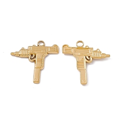 Chapado en Oro Real 18K Revestimiento iónico (ip) 304 colgantes de acero inoxidable, amuleto de pistola, real 18 k chapado en oro, 25x25x2.5 mm, agujero: 3 mm