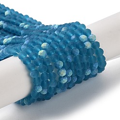 Bleu Acier Chapelets de perles en verre transparentes  , facette, givré, demi couleur ab plaqué, rondelle, bleu acier, 4~4.5x3.5~4mm, Trou: 1mm, Environ 117~121 pcs/chapelet, 16.61~16.73 pouce (42.2~42.5 cm)