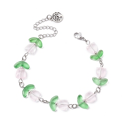 Platine Bracelets de perles de fleurs en verre, avec 304 inoxydable chaînes en acier, platine, 7-3/4 pouce (19.7 cm)
