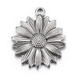 Stainless Steel Color 304 Stainless Steel Pendants, Flower, Stainless Steel Color, 26x22x3mm, Hole: 2mm