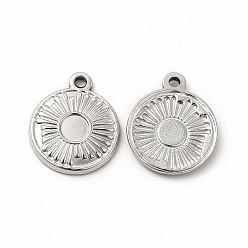 Stainless Steel Color 304 Stainless Steel Pendant Cabochon Settings, Flat Round, Stainless Steel Color, Tray: 4.5mm, 17x14x2mm, Hole: 1.4mm