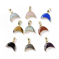 Mixed Stone Natural Mixed Stone Pendants, with Golden Tone Brass Findings, Cadmium Free & Lead Free, Faceted, Moon, Mixed Dyed and Undyed, 24mm, Moon: 17x18x5.5mm, Hole: 4.5x7mm