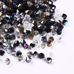 Black Czech Glass Beads, Faceted, Bicone, Mixed Color, 4x3.5~4mm, Hole: 1mm, about 720pcs/bag