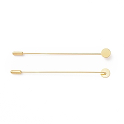Golden Brass Lapel Pin Base Settings, with Round Tray, Golden, 101~104mm, Pin: 1mm, Tray: 10mm