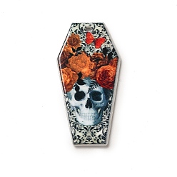 Skull Halloween Printed Acrylic Pendants, Coffin Charm, Skull, 41x21x2.5mm, Hole: 1.8mm