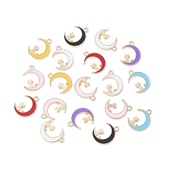 Mixed Color Alloy Enamel Pendants, Light Gold, Moon with Cat Charm, Mixed Color, 19.5x14.5x1.5mm, Hole: 2mm