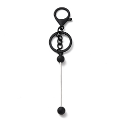 Negro Llavero con cuentas de barra de aleación pintado con aerosol para hacer joyas y manualidades, Con broches de langosta de aleación y anillo de hierro, negro, 15.5~15.8 cm