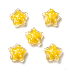Jaune Des billes de verre, avec motif à pois, étoiles, jaune, 12~12.5x12.5~13x6~6.5mm, Trou: 0.9~1mm