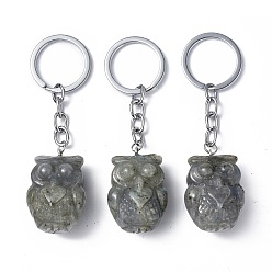 Labradorite Porte-clés pendentif labradorite naturelle, avec des découvertes de porte-clés en fer, chouette, 8 cm