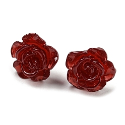 Rouge Foncé Boucles d'oreilles en résine avec fleur de rose et épingles en acier inoxydable, rouge foncé, 316mm
