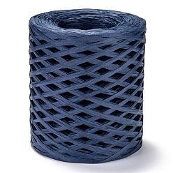 Prussian Blue Raffia Ribbon, Packing Paper String, for Gift Wrapping, Party Decor, Craft Weaving, Prussian Blue, 3~4mm, about 200m/roll