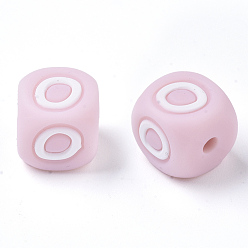 Letter O Food Grade Eco-Friendly Silicone Beads, Horizontal Hole, Chewing Beads For Teethers, DIY Nursing Necklaces Making, Letter Style, Cube, Pink, Letter.O, 10x10x10mm, Hole: 2mm