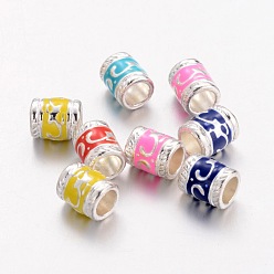 Mixed Color Enamel Alloy European Beads, Cadmium Free & Lead Free, Large Hole Column Beads, Silver Plated, Mixed Color, Mixed Color, 8.5x7mm, Hole: 5mm