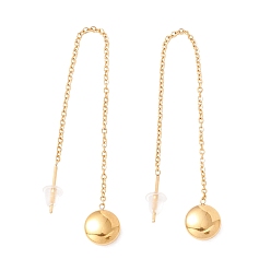Oro Aretes colgantes de cadena larga con bola redonda, 304 rosca de oreja de acero inoxidable para mujer, dorado, 100 mm, pin: 1 mm