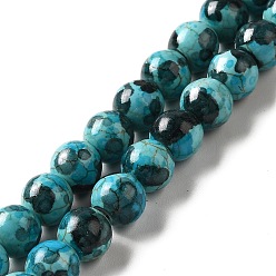 Turquesa Oscura Hilos de perlas sintéticas teñidas de turquesa, rondo, turquesa oscuro, 7~8x7~8 mm, agujero: 1 mm, sobre 50 unidades / cadena, 14.29~14.65'' (36.3~37.2 cm)