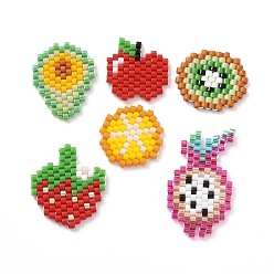 Fruit 6Pcs 6 Styles Handmade Japanese Seed Beads, Loom Pattern, Strawberry & Avocado & Apple, Mixed Shapes, Fruit, 15~28x15~17x1.5mm, 1pc/style