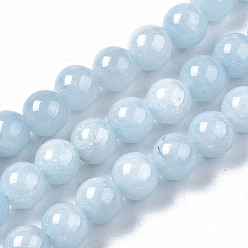 Calcédoine Cordes de perles de calcédoine naturelles, imitation aigue-marine, teints et chauffée, ronde, 12mm, Trou: 1mm, Environ 30~32 pcs/chapelet, 15'' (38.1 cm)