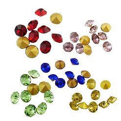 Mixed Color Glass Pointed Back Rhinestone, Faceted Diamond, Back Plated, Mixed Color, 2x2mm, about 1440pcs/bag