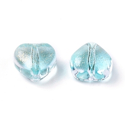Aqua Perles en verre electroplate, avec de la poudre de paillettes, cœur, Aqua, 5.5x6x3.7mm, Trou: 0.8mm