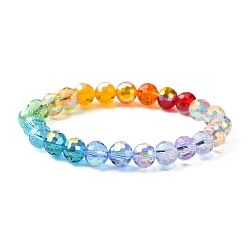 Colorful Rainbow Color Faceted Round Glass Stretch Bracelets for Women, Colorful, Inner Diameter: 2 inch(5cm)