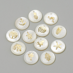Золотой Подвески из пресноводных оболочек, плоско-круглые, золотые, 16x3.5~4 мм, отверстие : 1.2 мм