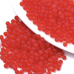 Red Frosted Colours Glass Beads, Transparent Colours, Round, Red, 4x3mm, Hole: 1mm, about 4500pcs/bag