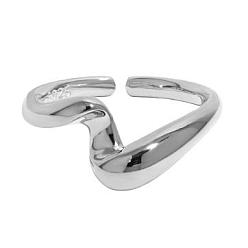 Platinum 925 Sterling Silver Open Ring, Minimalist Design with Wave Twist Adjustable Rings for Women, Platinum, Inner Diameter: US Size 5 1/2(16mm)