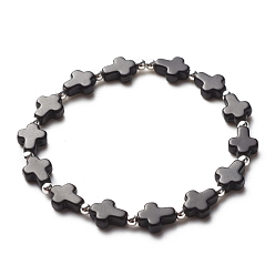Noir Bracelet extensible en perles croisées turquoise synthétique (teint), bijoux de pierres précieuses de religion pour les femmes, noir, diamètre intérieur: 2-1/4 pouce (5.6 cm)