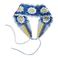 Royal Blue Sunflower Crochet Wool Elastic Headbands, Wide Hair Accessories for Women Girls, Royal Blue, 900x70mm