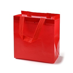 Roja Bolsas de regalo plegables reutilizables no tejidas con asa, bolsa de compras portátil impermeable para envolver regalos, Rectángulo, rojo, 11x21.5x22.5 cm, pliegue: 28x21.5x0.1 cm