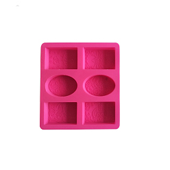 Rose Foncé Moules en silicone de savon de bricolage, pour la fabrication de savons artisanaux, rectangle & ovale avec motif fleuri, rose foncé, 218x198x24mm, diamètre intérieur: 79~80x55x23 mm