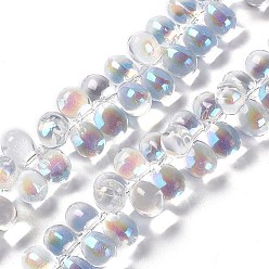 AB Color Plated Electroplate Glass Beads Strands, Top Drilled Beads, AB Color Plated, Teardrop, AB Color Plated, 13.5x9.5mm, Hole: 0.9mm, about 120pcs/strand, 23.23''(59cm)