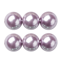 Plum Eco-Friendly Glass Pearl Beads Strands, Grade A, Round, Dyed, Cotton Cord Threaded, Plum, 8mm, Hole: 1.2~1.5mm, about 52pcs/strand, 15.7 inch