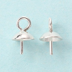 Silver 304 Stainless Steel Cup Pearl Peg Bails Pin Pendants, For Half Drilled Beads, Silver, 8x5mm, Hole: 1.8mm, Pin: 0.8mm