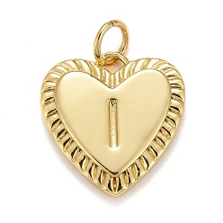 Letter I Rack Plating Real 18K Gold Plated Brass Pendants, with Jump Rings, Long-Lasting Plated, Lead Free & Cadmium Free & Nickel Free, Heart with Letter A~Z, Letter.I, 16x15x2.5mm, Jump Ring: 5x0.5mm, 3mm Inner Diameter