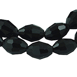 Black Glass Beads Strands, Faceted, Oval, Black, about 8mm long, 6mm thick, hole: 1.5mm, about 72pcs/strand