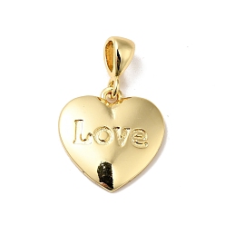 Real 18K Gold Plated Rack Plating Brass Pendants, Cadmium Free & Nickel Free & Lead Free, Heart with Word Love, Real 18K Gold Plated, 17.5x17x2mm, Hole: 5x3.3mm