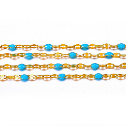 Azul Revestimiento iónico (ip) 304 cadenas de eslabones de acero inoxidable, con carrete, con esmalte, soldada, azul, 2.5~7x1.5x0.3~1.5 mm, aproximadamente 32.8 pies (10 m) / rollo