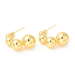 Real 18K Gold Plated Rack Plating Brass Ear Studs for Women, Lead Free & Cadmium Free, Long-Lasting Plated, Round, Real 18K Gold Plated, 27x12mm