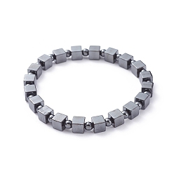 Гематит Унисекс эластичные браслеты, с немагнитных синтетическими гематита бисера, круглый и куб, 2-1/4 дюйм (5.6 см)