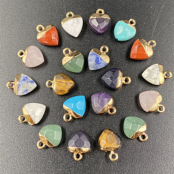 Mixed Stone Random Natural & Synthetic Gemstone Charms, with Golden Tone Metal Loops, Heart, 14x10mm