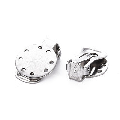 Stainless Steel Color 304 Stainless Steel Clip-on Earring Setting, Flat Round, Stainless Steel Color, 20x15x9mm, Hole: 2.5mm