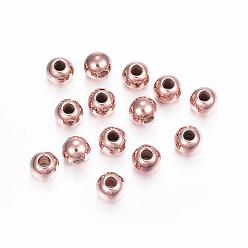 Rose Gold 304 Stainless Steel Beads, Round, Rose Gold, 8x7mm, Hole: 2mm