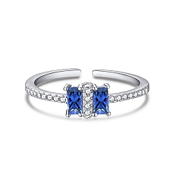 Синий Запонки из стерлингового серебра 925 с родиевым покрытием, кольцо с камнем, прямоугольник с фианитами для женщин, Реальная платина, синие, 1 мм, размер США 7 (17.3 мм)