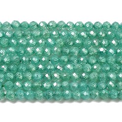 Sea Green Cubic Zirconia Bead Strands, Faceted Rondelle, Sea Green, 3mm, Hole: 0.6mm, about 131pcs/strand, 15.16 inch(38.5cm)