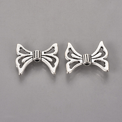 Antique Silver Tibetan Style Alloy Beads, Lead Free and Cadmium Free, Butterfly, Antique Silver, 20x17x4mm, Hole: 2mm