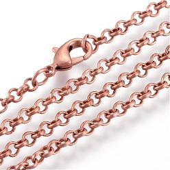 Cuivre Rouge Fabrication de collier de chaînes de rolo de fer, avec fermoirs mousquetons, soudé, cuivre rouge, 29.5 pouce (75 cm)