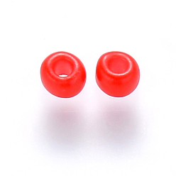 Rouge 12/0 perles de rocaille rondes en verre de peinture de cuisson, rouge, 1.5~2x1.5mm, trou: 0.5~1 mm, environ 30000 pièces / livre