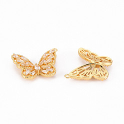 Real 18K Gold Plated Brass Micro Pave Clear Cubic Zirconia Pendants, Butterfly, Real 18K Gold Plated, 19x22.5x4.5mm, Hole: 1.2mm