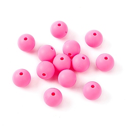 Rose Foncé Perles de silicone écologiques de qualité alimentaire, ronde, rose foncé, 8~10mm, Trou: 1~2mm